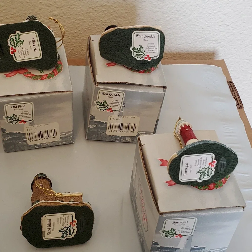 Lot of 7 Harbour Lights Lighthouse Ornaments Younger & Associates Vintage Boxed
